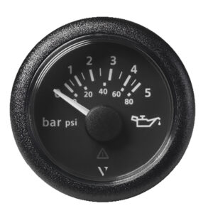 Veratron 52 MM (2-1/16″) ViewLine Oil Pressure Gauge 5 Bar/80 PSI – Black Dial & Round Bezel
