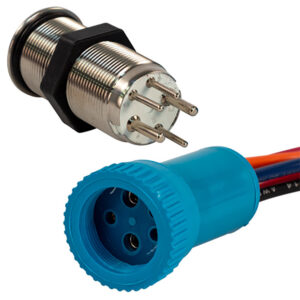 Bluewater 19mm Push Button Switch – Off/(On) Momentary Contact – Blue/Red LED – 4′ Lead