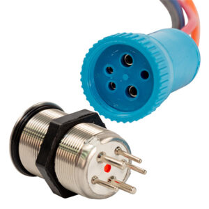 Bluewater 22mm Push Button Switch – Off/On Contact – Blue/Red LED – 4′ Lead