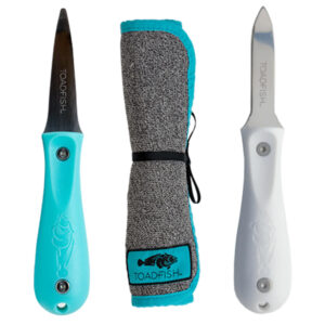 Toadfish Shucker's Bundle – Put 'Em Back Oyster Knife, Professional Oyster Knife & Cut-Proof Shucking Cloth
