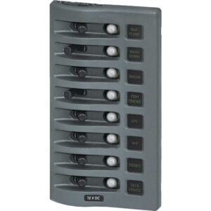 Blue Sea 4378 WeatherDeck Water Resistant Circuit Breaker Panel – 8 Position – Grey