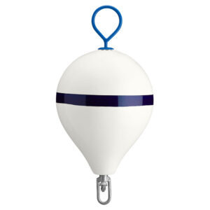 Polyform 17″ CM Mooring Buoy w/Galvanized Iron – White Blue Stripe