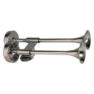 Schmitt Marine Deluxe All-Stainless Shorty Dual Trumpet Horn – 12V