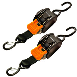 CargoBuckle Mini G3 Retractable Tie-Down w/ Dual S-Hooks 1″ x 72″ – Pair