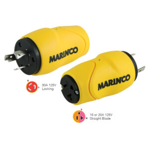 Marinco Straight Adapter, 30A Male – 15A Female