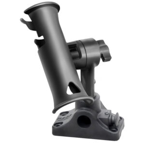 RAM Mount RAM Tube Jr. Fishing Rod Holder, Standard 4″ Length Post Spline & Combo Bulkhead/Flat Surface Base w/Plunger