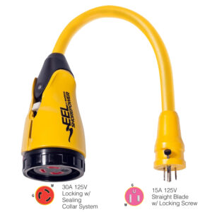 Marinco P15-30 EEL 30A-125V Female to 15A-125V Male Pigtail Adapter – Yellow