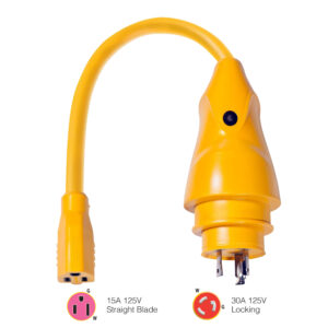 Marinco P30-15 EEL 15A-125V Female to 30A-125V Male Pigtail Adapter – Yellow