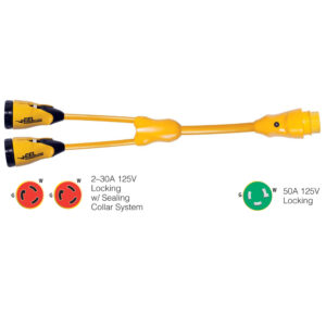 Marinco Y503-2-30 EEL (2)-30A-125V Female to (1)50A-125V Male – “Y” Adapter – Yellow