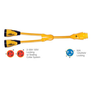 Marinco Y504-2-30 EEL (2)-30A-125V Female to (1)50A-125/250V Male “Y” Adapter – Yellow