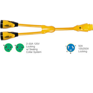 Marinco Y504-2-503 EEL (2)50A-125V Female to (1)50A-125/250V Male “Y” Adapter – Yellow