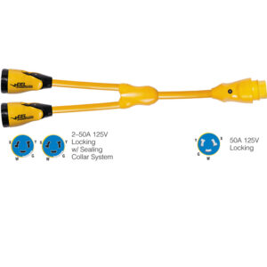 Marinco Y504-2-504 EEL (2)50A-125/250V Female to (1)50A-125/250V Male “Y” Adapter – Yellow