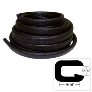 TACO Flexible Vinyl Trim – 5/32″ Opening x 9/16″W x 25’L – Black