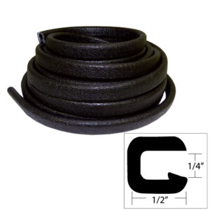 TACO Flexible Vinyl Trim – ¼” Opening x ½”W x 25’L – Black