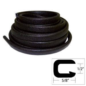TACO Flexible Vinyl Trim – ½” Opening x ⅝”W x 25’L – Black